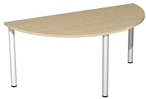 Konferenztisch, BxTxH 1600x800x720 mm, Halbkreis, 3-Fuá-Gestell, Platten-/Gestellfarbe ahorn/weiáalu