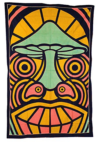 Batik-Tuch Wandtuch Tagesdecke 1400x2200 Mushroom Face Goa Strandtuch Sarong Wandbehang Totenkopf