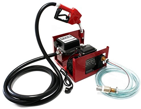 Wiltec Pompe à Fuel Gasoil bio Autoaspirante – 230 V / 750 W / 80 l/min – Hauteur d'aspiration max. 25 m – avec Pistolet de distribution à arrêt automatique et Soupape by-pass