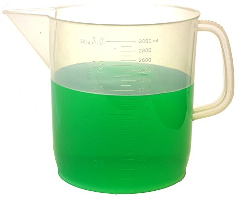 Eisco Short Form Measuring Jug w/Tapered Spout - 3000ml | Raised Graduations Every 100ml | Easy to Read | Superior Chemical Durability | 184mm Tall x 260mm Wide | 146mm Bottom Dia