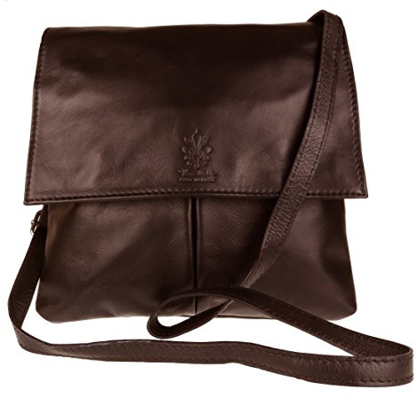 Girly Handbags Doppeltes Fach Italienische Echte Leder Messenger Tasche UmhŠngetasche Dunkle Schokolade