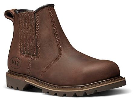 V12 Rawhide Chelsea Boots for Men - Steel Toe Cap Boots with Heat-Resistant Sole & Pierce-Resistant Midsole - Brown, Size UK 11