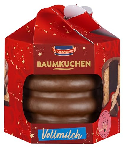 KuchenMeister Baumkuchen Vollmilch Schokolade 300 g - Zarte Teigschichten umhüllt von köstlicher Vollmilchschokolade, in Geschenk Schachtel (1 x 300 g)
