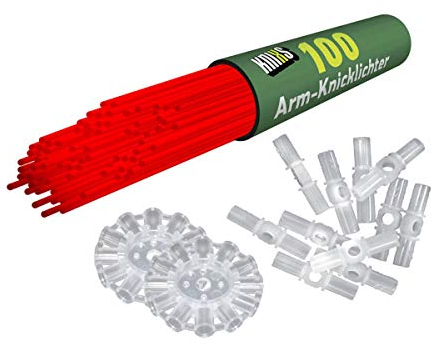 KNIXS Knicklichter- 100 Stück Leuchtstäbe - Rot inkl. 3D Zubehör für Partyspaß