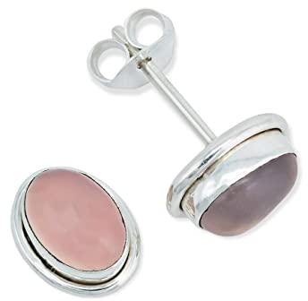 Ohrstecker 925 Silber Rosenquarz rosa Stein Edelstein Ohrringe echt Silber Damen Sterling Silber Stecker Geschenk(MOS-039-07)