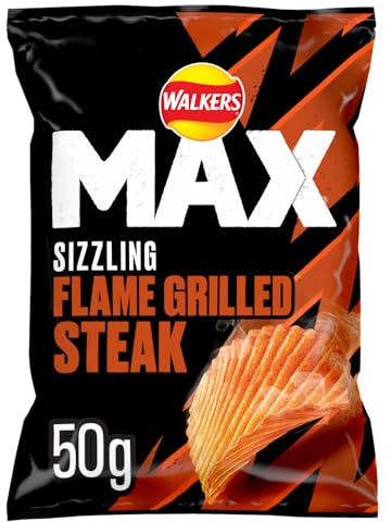 Walkers Max Sizzling Flame Grilled Steak Crisps 50g (pack of 24)