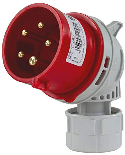 REV CEE-Stecker, 400V, 16A, 5-polig, gewinkelt, 3Ph + N + PE, wasserdicht IP44, rot