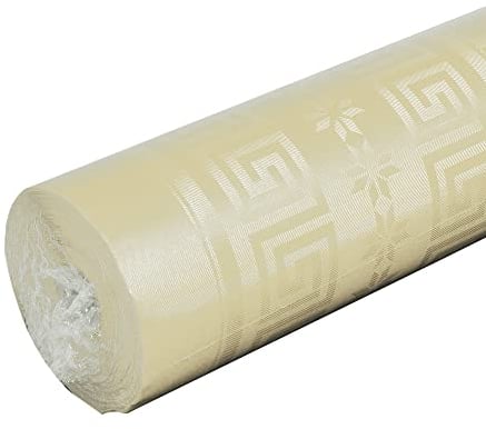 Pro Nappe - Réf R485024I - Nappe jetable en papier damassé en rouleau de 50 M de long X 1,18 M de large - Papier damassé au motif universel chic et classique - 166 couverts - Couleur ivoire