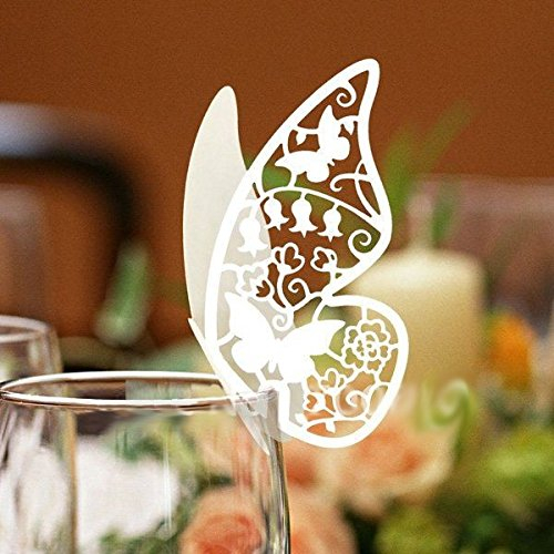 100pz farfalle Segnaposto Segnabicchiere BIANCA PERLATA bomboniera matrimonio segnatavolo