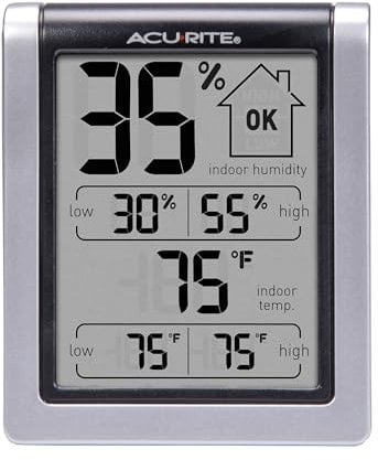 ACURITE 00613 Digital Hygrometer & Indoor Thermometer Pre-Calibrated Humidity Gauge, Black, 3 H x 2.5 W x 1.3 D
