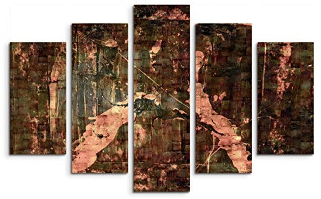 5 teiliges Wandbild auf Leinwand (Gesamt: H: 100cm B: 160cm) Keilrahmenbild Canvas Fotodruck Leinwandbild Leinwanddruck Kunstdruck Wandbild schwarz grün rot gemalt