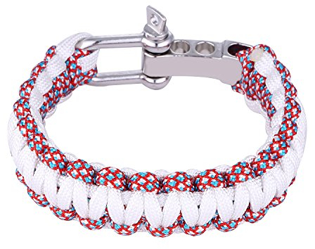 DonDon Herren Survival Outdoor Nylon Armband geflochten mit Schäkel Verschluss - weiß Mehrfarbig