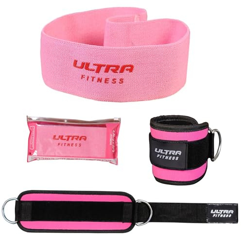ULTRA FITNESS Cable Machine Ankle Strap & Resistance Band Set – Neoprene Padded Adjustable Gym Cuff with Dual D-Rings for Glute Training, Hip Abductor Exercises, Leg Curls & Strength Workouts