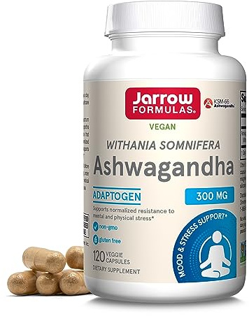 Jarrow Formulas Ashwagandha Capsules, 300 mg Supplement Supports Normalized Resistance to Mental and Physical Stress, 120 Veggie Capsules, 60 Day Supply