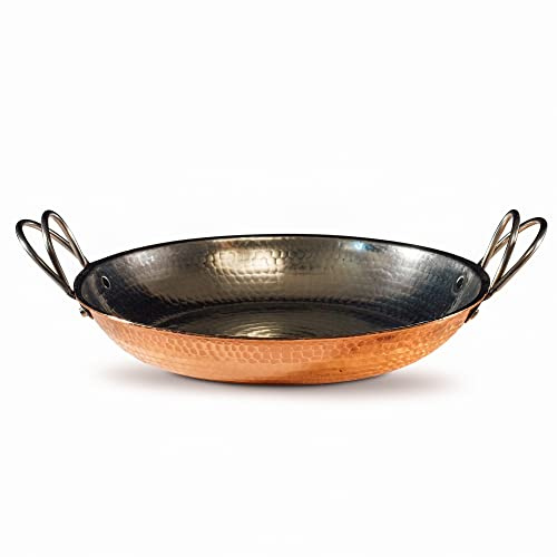 Sertodo Copper Alicante Paella-Kochpfanne, 30,5 cm Durchmesser, patentiertes Edelstahlgriff-Design, handgehämmert, schwer, 100% reines Kupfer, für 4 Erwachsene