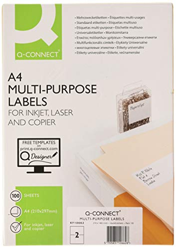 Q-Connect 38833 200 Stück Etiketten selbstklebend Ecken Rechte Drucker Jet Tinte Laser Kopierer Box 100 Blatt 210 x 148,5 mm sortiert