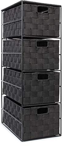 EHC Woven 4 Drawer Storage Unit Cabinet For Bathroom, Bedroom - Black