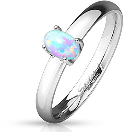 Tapsi´s Coolbodyart® Damen Ring Edelstahl Silber Opal Oval Weiß 50(16)
