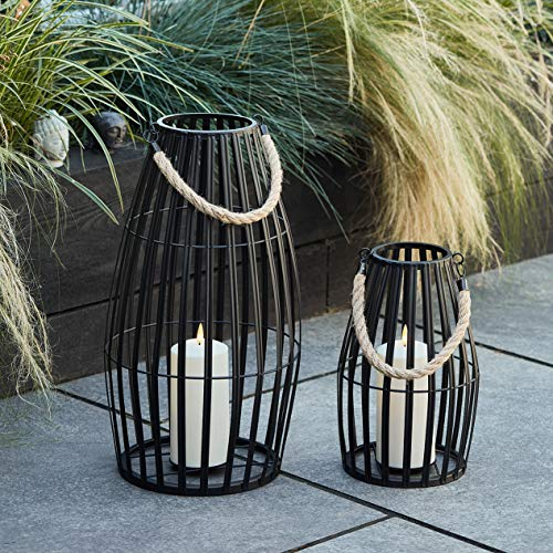 Lights4fun Elegantes 2er Set Canberra Duo Schwarze Metall Laternen inkl. TruGlow® Kerzen für Innen & Außen Laterne Doppelpack groß klein Balkon Deko Garten Laternen für draußen Lampen Set 29 und 45 cm