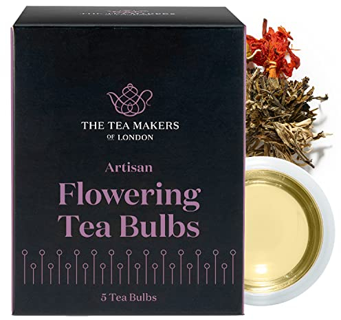 Flowering Tea Bulbs - Natural Blend of Green Tea, Jasmine Flowers, Rose Buds & More - Sweet Floral Notes & Subtle Fruity Flavour by The Tea Makers of London - 5 Bulbs