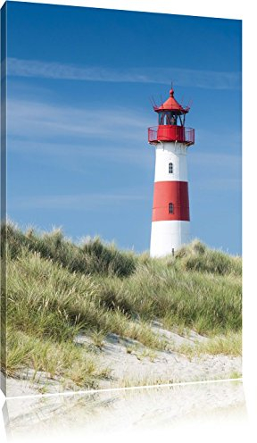 Pixxprint Leuchtturm hinter Dünen, Größe: 100x70cm, Leinwandbild, fertig gespannt, Wandbild, Dekoration, Kunstdruck, kein Poster