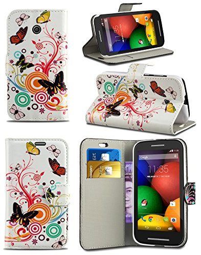 London Gadget Store Phone Case for Alcatel One Touch Pixi 4 (4.0 inch) 4034 - Colourful Fun Printed Wallet Case Cover Creative Fresh Pattern Design with Integrated Stand - Butterfly Breeze