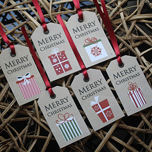 Weihnachts-Geschenkanhänger Merry Christmas, Rentier, Schneeflocken, 6 Stück