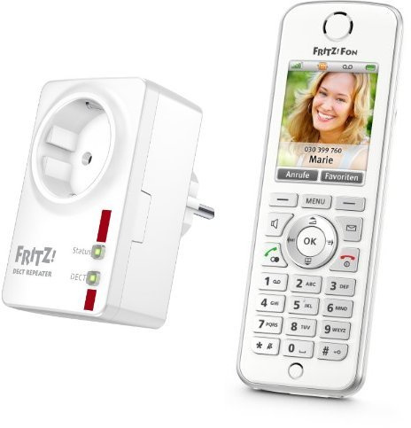 AVM FRITZ!Fon C4 Telefon (Farbdisplay, beleuchtete Tastatur) weiß und AVM FRITZ!DECT Repeater 100 Set (Erhöht DECT-Reichweite)