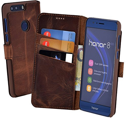 Suncase Honor 8 | Honor 8 Premium portatil de Style (Slim-Fit) Piel Funda Carcasa Case móvil (con función Atril y Tarjetero)