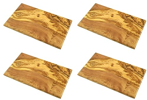 D.O.M. 003 Frühstücksbrettchen mit gefasten Kanten, Olivenholz, 25 x 15 cm, Natur (4er Pack)