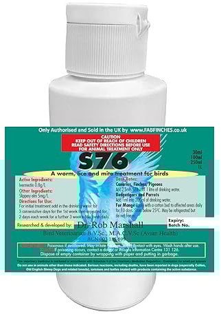 Fab Finches s76 for Air Sac Birds Mites Red Mite Worms Wormer Lice In Water Treatment (100ml)
