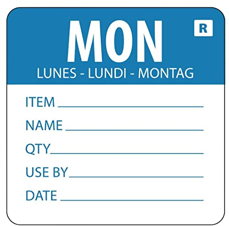 Hygiplas Removable Food Label Stickers (500 pack) - Date Monday Label, Easy Peel Off, No Residue L066