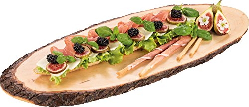 Batania Rindenholzbrett oval ca. 68-75 x 28-36cm, rustikales Servierbrett, Aufschnittbrett, einzigartige Maserung, naturbelassenes Holzbrett für Käse, Wurst & Brot, dekorativ, langlebig