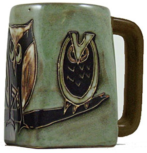 One (1) MARA STONEWARE COLLECTION - 12 Ounce Coffee Cup Collectible Square Bottom Mug - Owl Bird Design