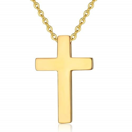 BOBIJOO JEWELRY - Christless Kreuz Anhänger Halskette Edelstahl Vergoldet 32x21mm Kette 60 cm
