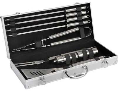 Cook’in Garden – Komplettes Set aus Edelstahl-Utensilien für Grill und Plancha, Set mit Spachtel, Zange, Gabel, 4 Spießen, Salz- und Pfefferstreuer, Zubehör für die Outdoor-Küche Terrasse Garten