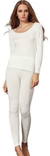 Liang Rou women's U-cut stretch thin underwear set, leggings and long-sleeved shirt - White - Small