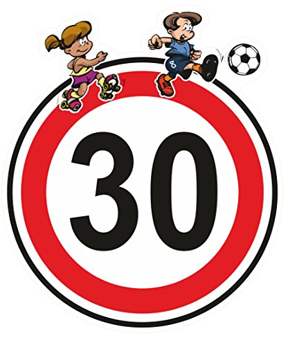 Hinweisaufkleber | Warnhinweis Zone 30 / Tempo 30 - HWS03 | 3 Stück aus hochwertiger PVC Folie | Maße: 300 x 350 mm | Ideal für Spielstraße, Wohngebiet, Spielplatz, Verkehrsberuhigte Zone geeignet | STIKKIPIX