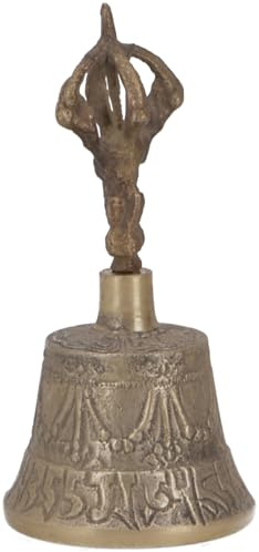 Tibetische Tempelglocke aus Messing, verzierte Klangschale, 11 cm | Schön verzierte Glocke, unterstützt Meditation, symbolisiert Weisheit und Disziplin, ideal für Hausaltar.
