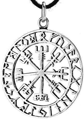 Kiss of Leather Wikinger Kompass Anhänger aus 925 Sterling Silber mit Baumwollband SI.281
