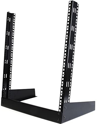 StarTech.com 2-Post 12U Desktop Server Rack, Small Open Frame 19in Computer Rack, Compact Network Rack for AV / Studio / Data / IT Equipment, Free Standing Two-Post Home/Office Rack (RK12OD)