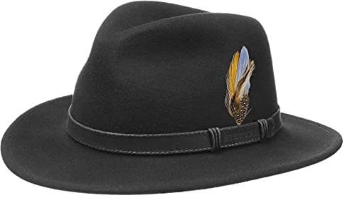 Stetson Rutherford VitaFelt Filzhut Herren Made in USA Wasserabweisend Traveller Packable Garniturband aus Leder Jagdhut Sommer Winter schwarz XXL (62-63 cm)