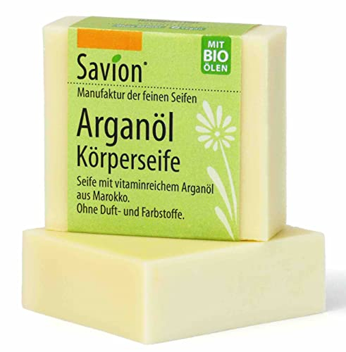 Savion Arganöl Körperseife | Naturseife mit reinem Arganöl für sensible Haut | Bio & Vegan & Palmölfrei | besonders gute Rückfettung | Handgemacht in Deutschland