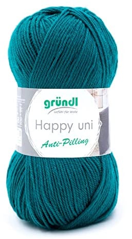 Gründl Wolle Happy uni 100% Polyacryl 1 x 100 g, Petrol | (Strick- und Häkelgarn mit wollartigem Charakter aus Anti-Pilling, 100 g / 250 m, Nadelstärke: 4 - 5, 100 g)