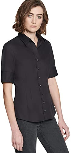 Seidensticker Damen City Uni Bügelfrei Schmal Taillierte Hemdbluse - Slim Fit Kurzarm 100% Baumwolle, Schwarz, 40 EU