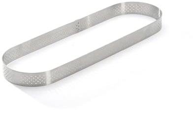 De Buyer - Cercle à tarte oblong VALHORNA en inox perforé - 27 x 8 x 2 cm - Fabriqué en France, Technologie AIR SYSTEM, Micro-Perforations pour Cuisson Rapide et Homogène pour Résultats Croustillants