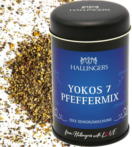 Hallingers Yokos Sieben Pfeffermix - Premium Pfeffer für Pfeffersauce, Pilze & Rinderfilet (Dose) - Geschenkideen Weihnachten & Geschenke Adventskalender | Neues Zuhause Ruhestand Genesung