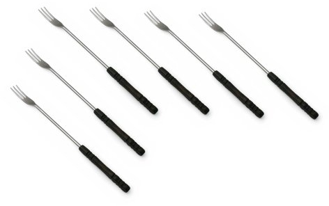 Swissmar F79201 Käse-Fondue Gabeln Set 6-teiliges, Edelstahl, Braun, 27cm, Hitzebeständiger Griff, Geschenkset