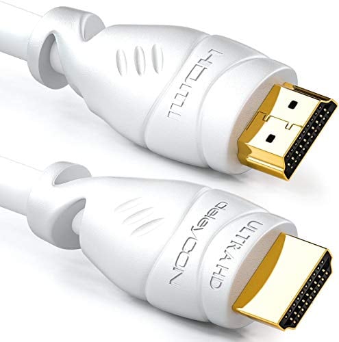 deleyCON 1m Câble HDMI 2.0a/b - Haute Vitesse avec Ethernet - UHD 2160p 4K@60Hz 4:4:4 HDR HDCP 2.2 ARC CEC Ethernet 3D Full HD 1080p Dolby - Blanc