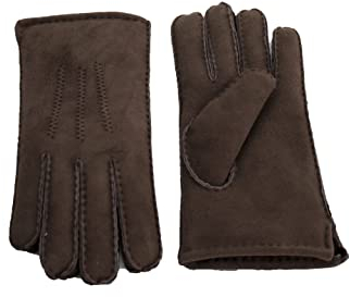 Reissner Lammfelle warme Merino Lammfell Finger Handschuhe für Damen und Herren HDS-FINGER1-XXL-BRA braun XXL (Handumfang 26cm)